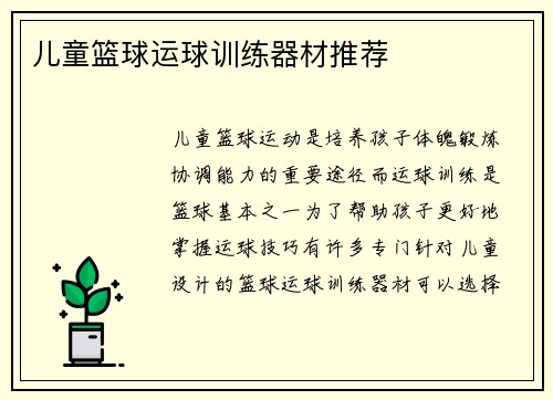儿童篮球运球训练器材推荐